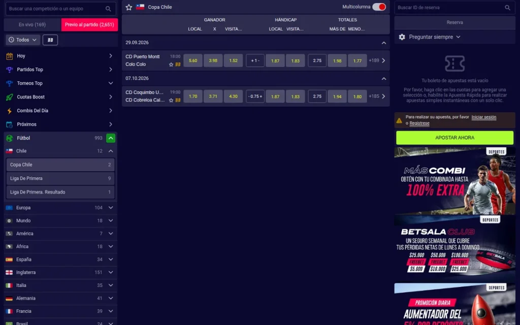 Apuestas de fútbol en Betsala