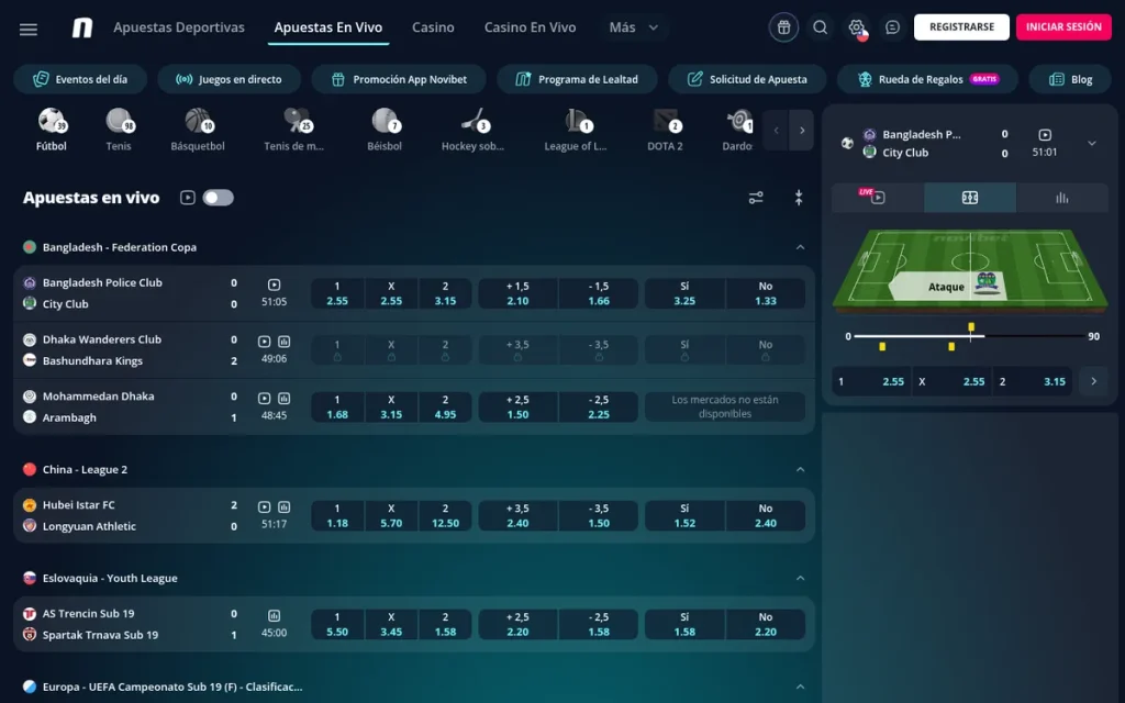 Partidos en vivo en Novibet